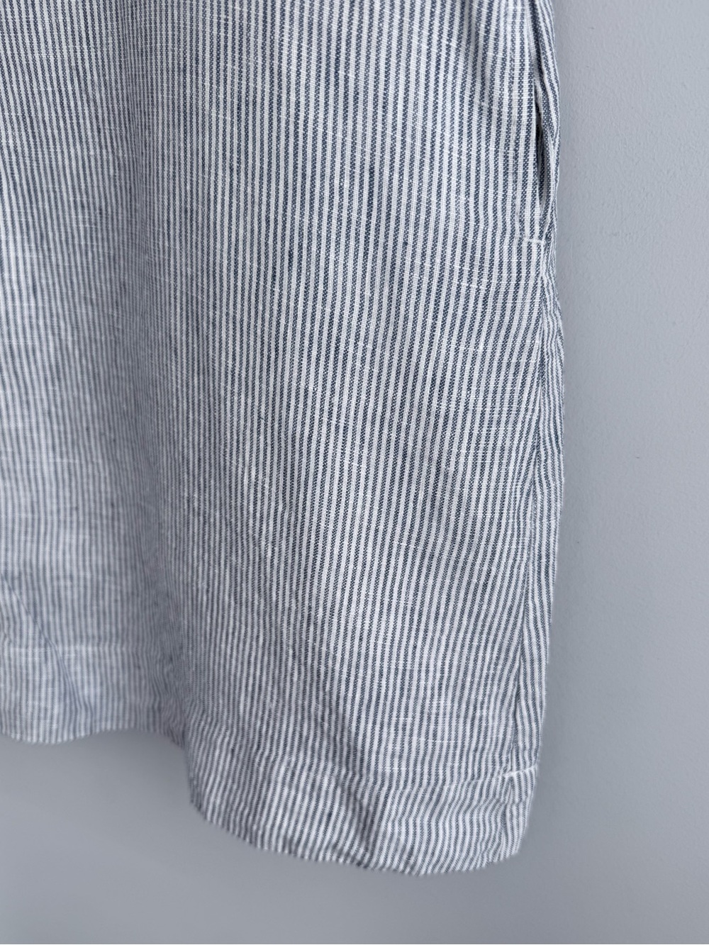 Quince 100% European Linen Popover Mini Dress Blue Pinstripe M Summer Pockets - Picture 10 of 15